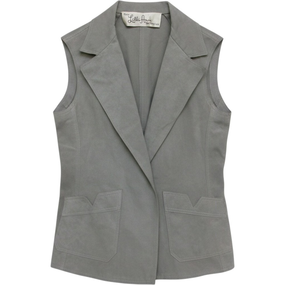 Vintage Lilli Ann Ultrasuede Vest Gray Notched Lapel Sleeveless Jacket S/M